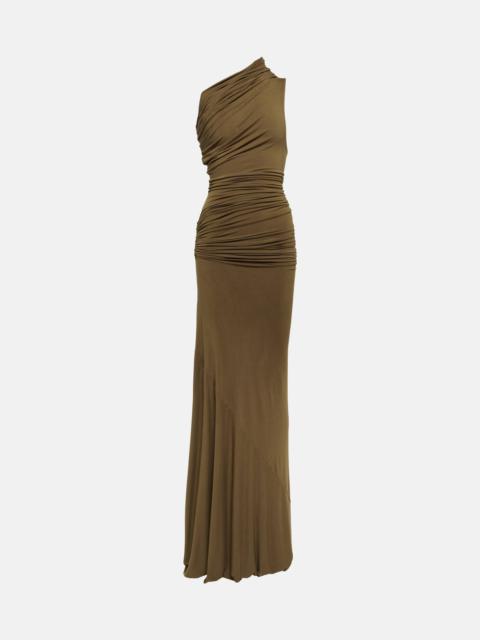 Draped one-shoulder jersey gown