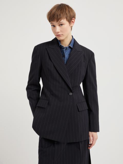 Virgin wool and cotton pinstripe blazer with monili