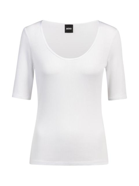 SCOOP-NECK T-SHIRT IN RIBBED STRETCH FABRIC