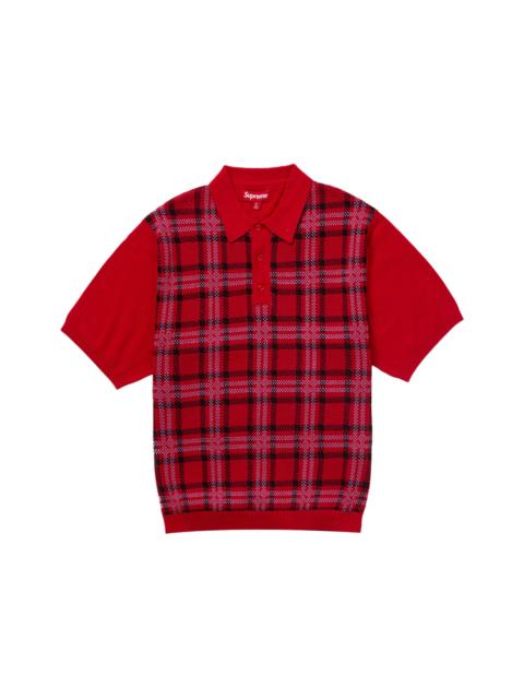 Supreme Plaid Knit S/S Polo Red