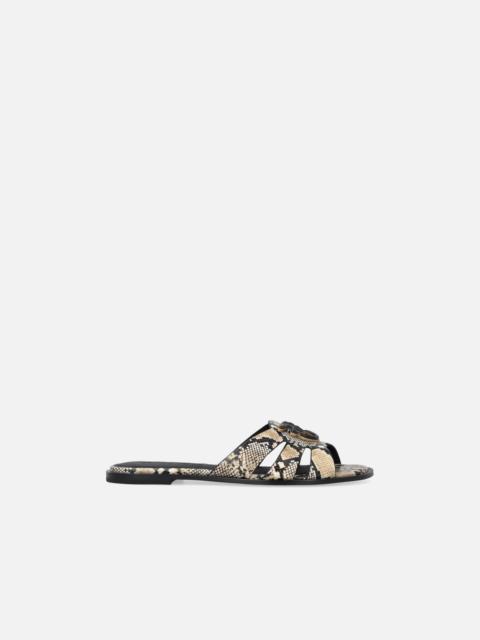 LEATHER SLIP-ON SANDALS WITH PYTHON PRINT AND LOVE BIRDS LOGO