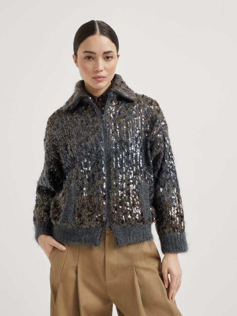 Dazzling dégradé embroidery cardigan in mohair and wool