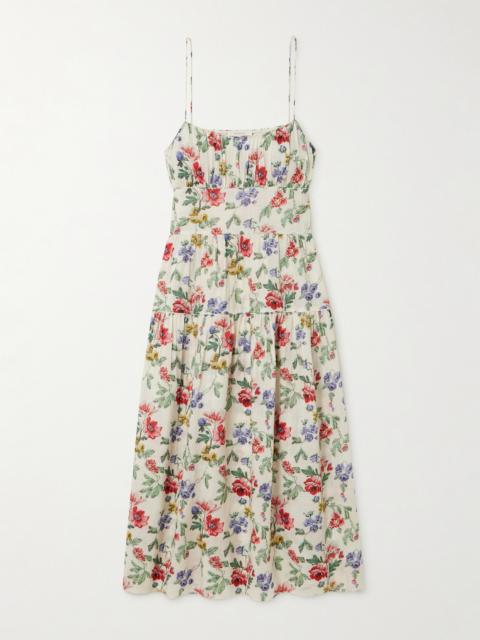 Benoit Gathered Tiered Floral-print Ramie Midi Dress