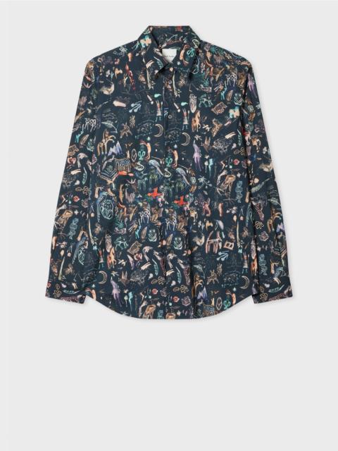 Tailored-Fit Navy 'Little Beasts' Print Shirt