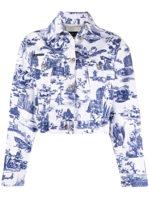 baroque print denim jacket