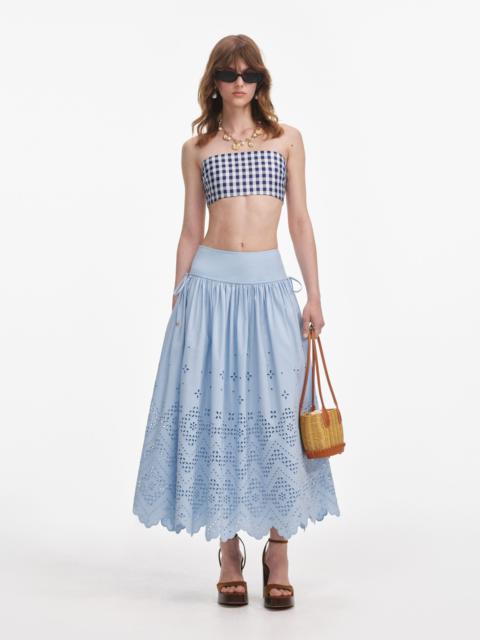 Blue Cotton Broderie Midi Skirt