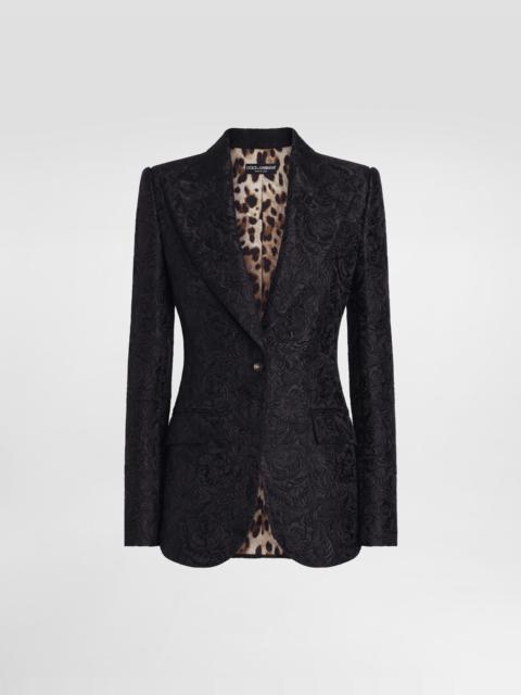 Single-breasted floral quilted jacquard Turlington jacket