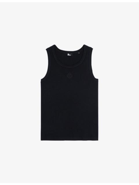 Embroidered-Crest Crewneck Stretch-Cotton Tank Top