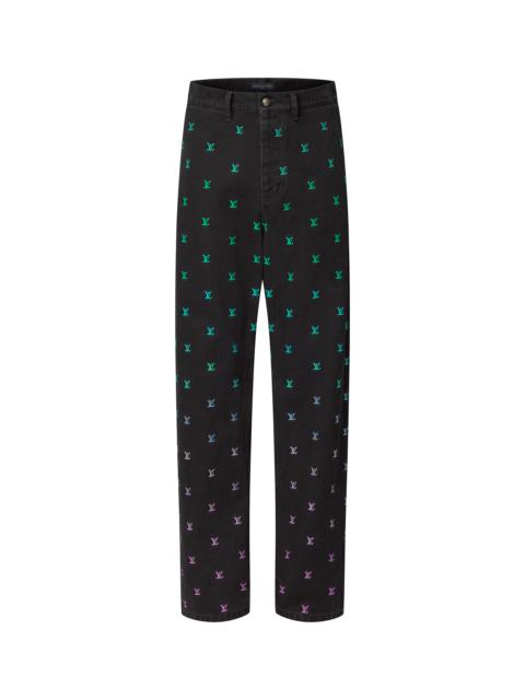 LV Blason Gradient Embroidered Denim Skate Pants