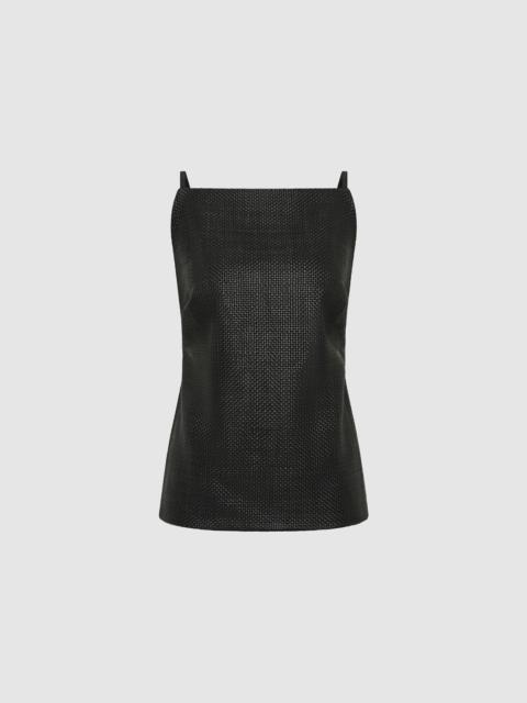 Woven Leather Square Neck Top - Black
