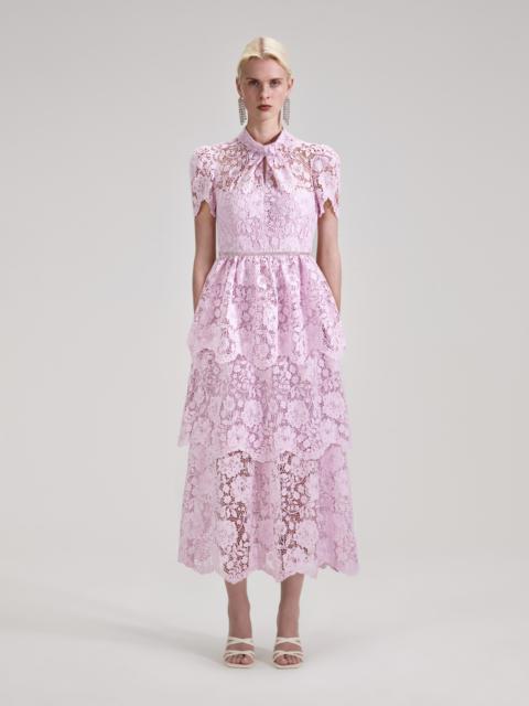 self-portrait Pink Cord Lace Tiered Midi Dress - PF23-187M-P