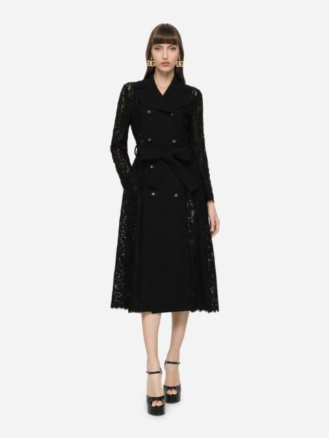 Cordonetto lace and crepe coat with belt