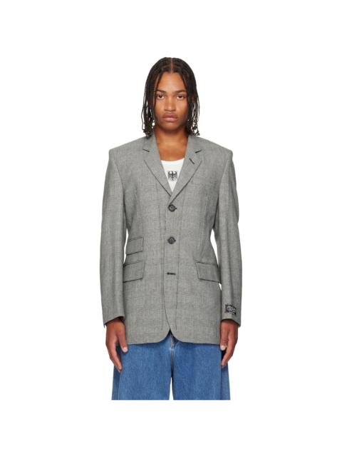Gray Fitted Zip Tailored Blazer
