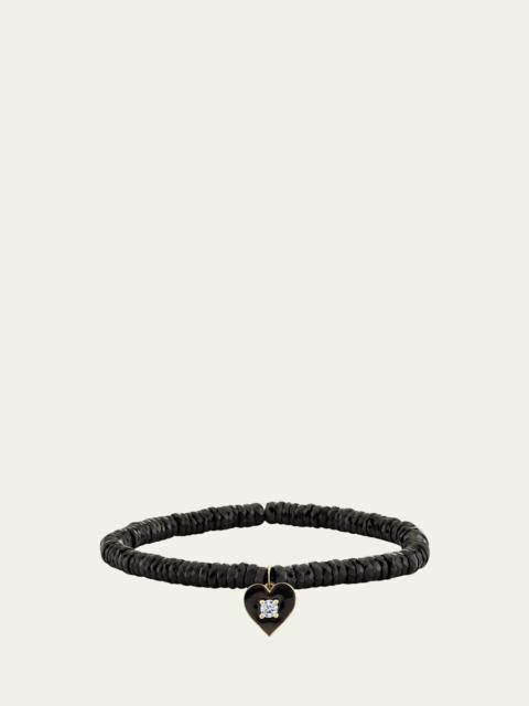 14K Diamond Heart on Black Spinel Stretch Bracelet