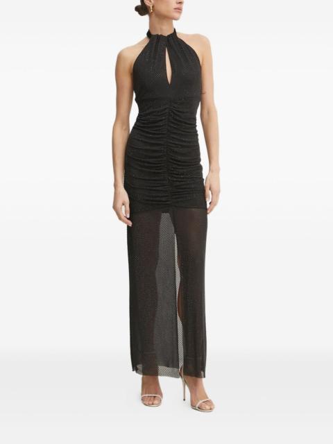 embellished halterneck midi evening dress