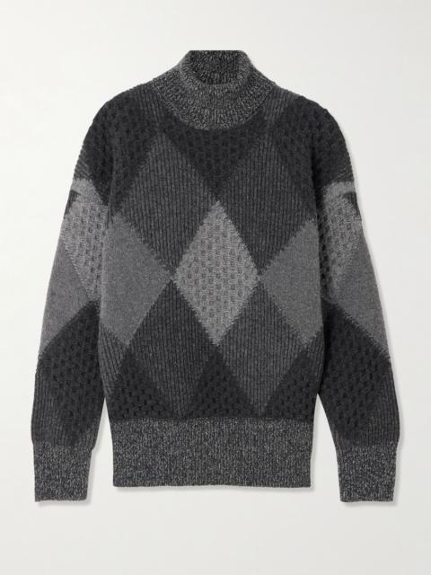 Argyle wool turtleneck sweater Gray