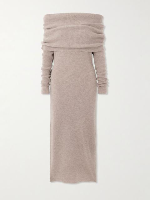 Carline off-the-shoulder wool and cashmere-blend midi dress Light brown