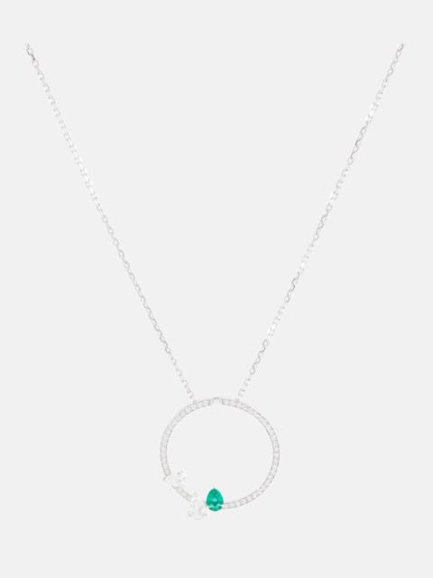 White gold emerald necklace with pavé diamonds