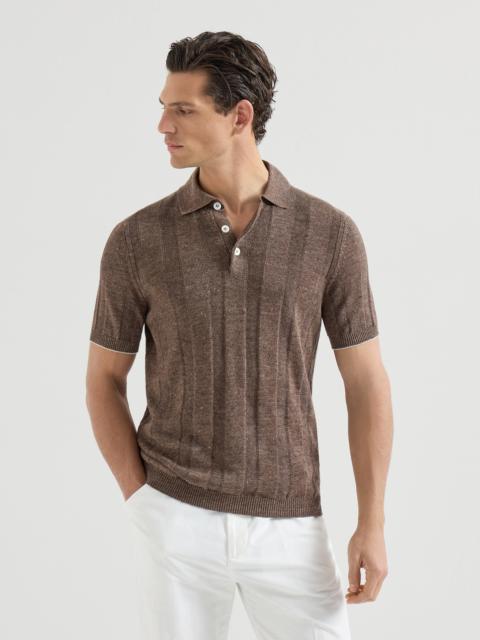 Linen and cotton wide rib knit polo