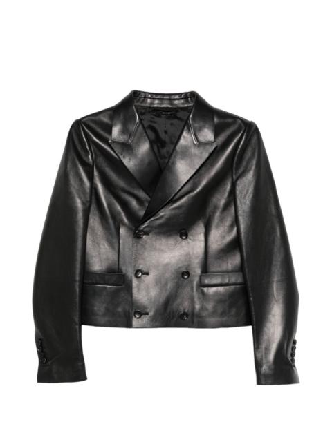 double-breasted leather jacket