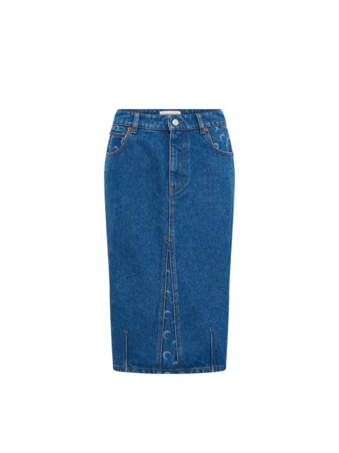 MOON LASER BLUE WASH DENIM KNEE LENGTH SKIRT