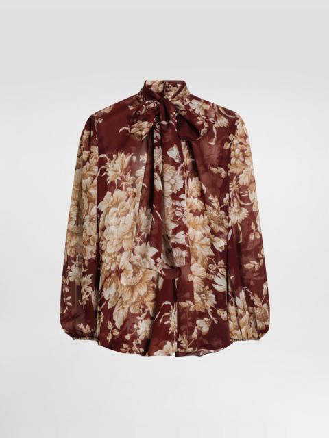 Rose-print chiffon shirt