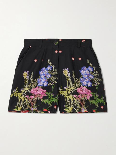 Pansy Guipure Lace-trimmed Floral-print Cotton-blend Voile Shorts
