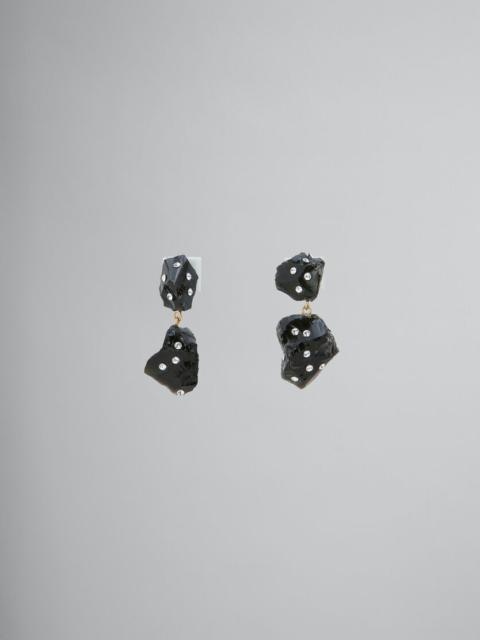 BLACK OBSIDIAN DROP EARRINGS WITH RHINESTONE POLKA DOTS