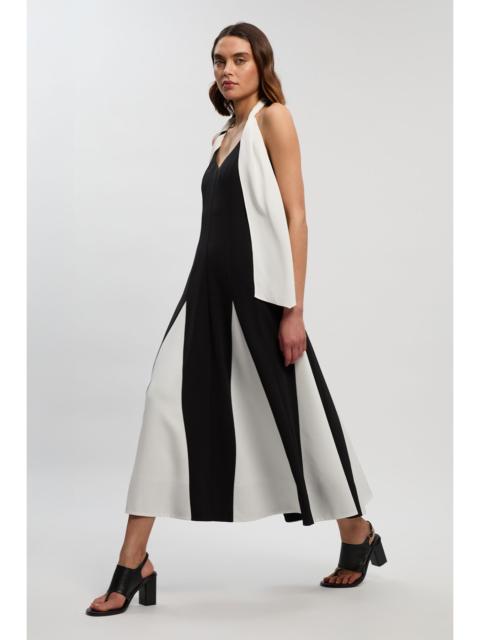 Soft Tailored Colour Block Detail Halter Neck Maxi Dress