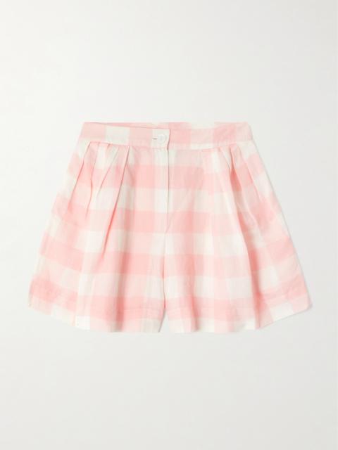 Kenya Pleated Checked Linen And Cotton-blend Shorts
