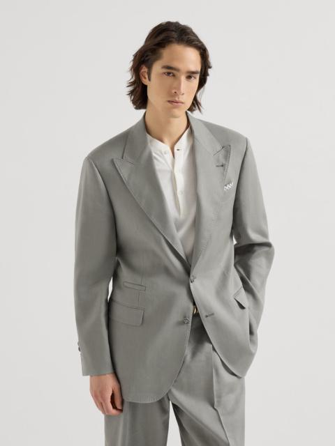 Tailor blazer in linen, virgin wool and mohair gabardine with peak lapels and metal buttons