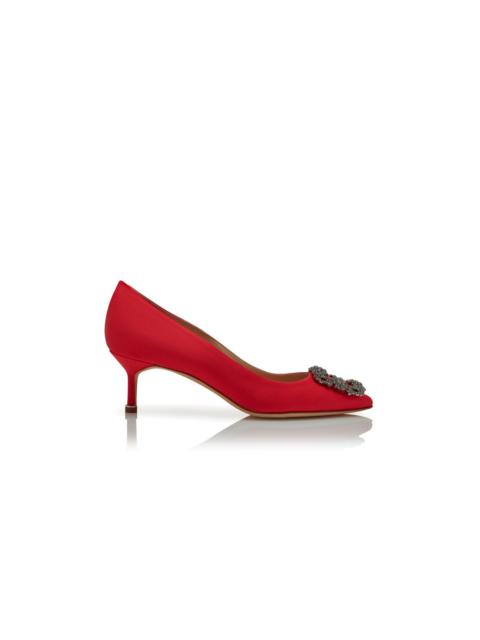 Red Satin Jewel Buckle Pumps