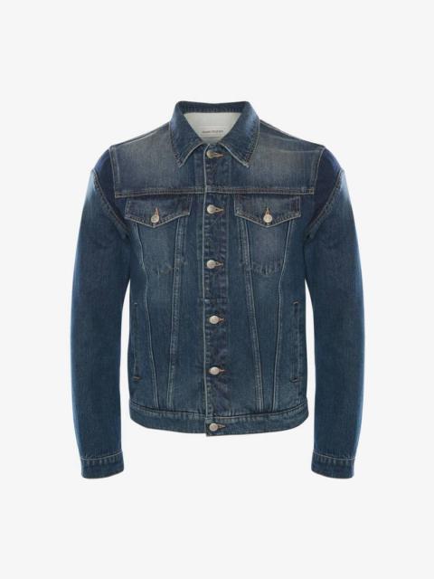 Mcqueen Graffiti Denim Jacket in Washed Blue