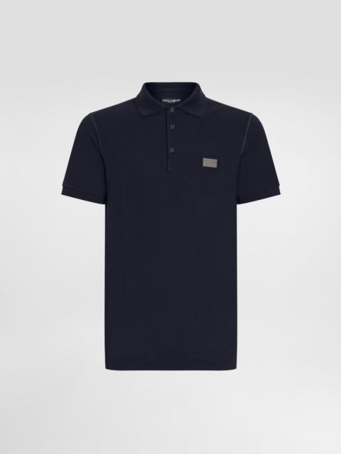 Cotton piqué polo-shirt with branded tag