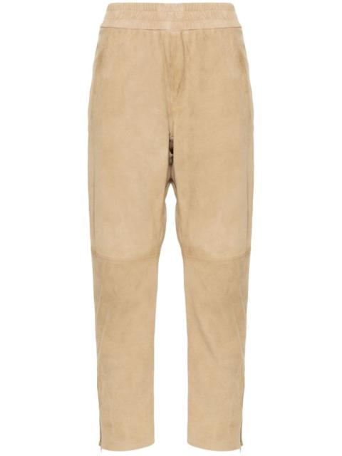 slim-fit suede trousers