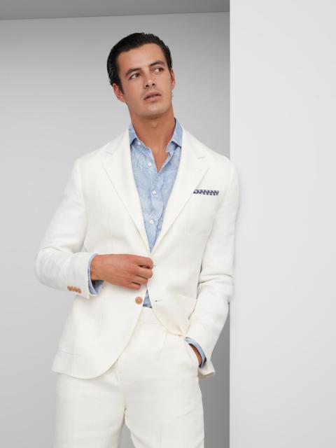 Linen, wool and silk diagonal deconstructed blazer with patch pockets