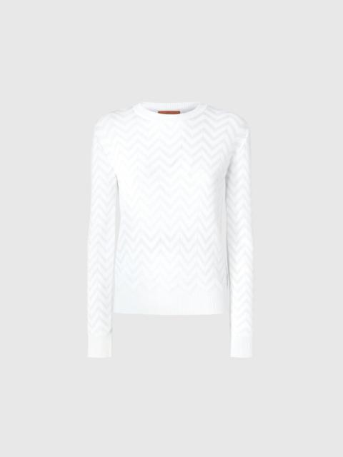 Tone-on-tone chevron crewneck sweater