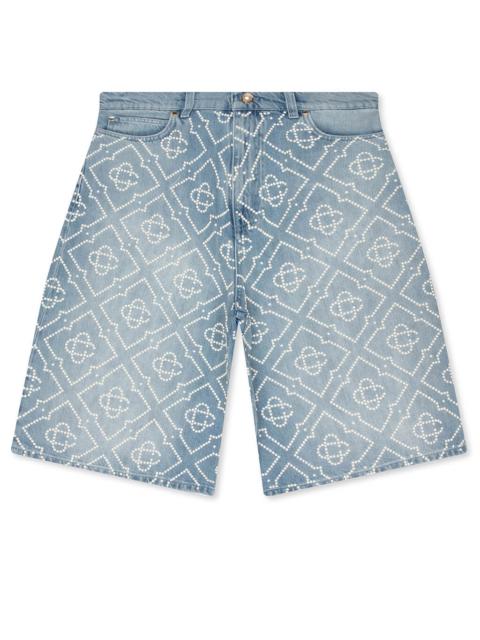 PEARL MONOGRAM DENIM SHORTS - PEARL