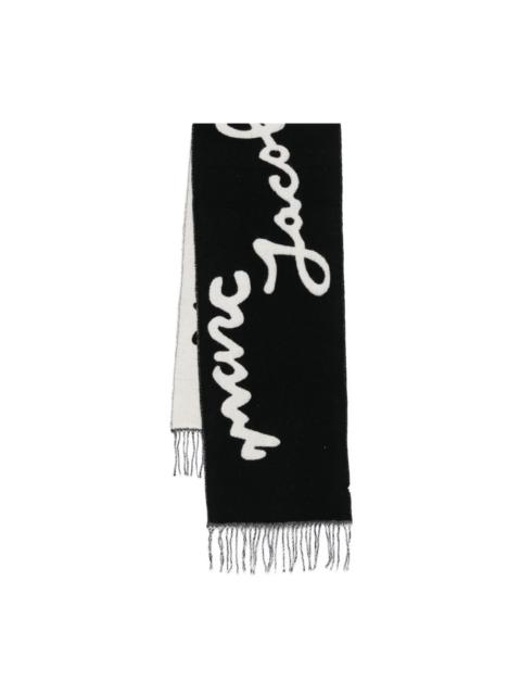 logo-jacquard fringed scarf