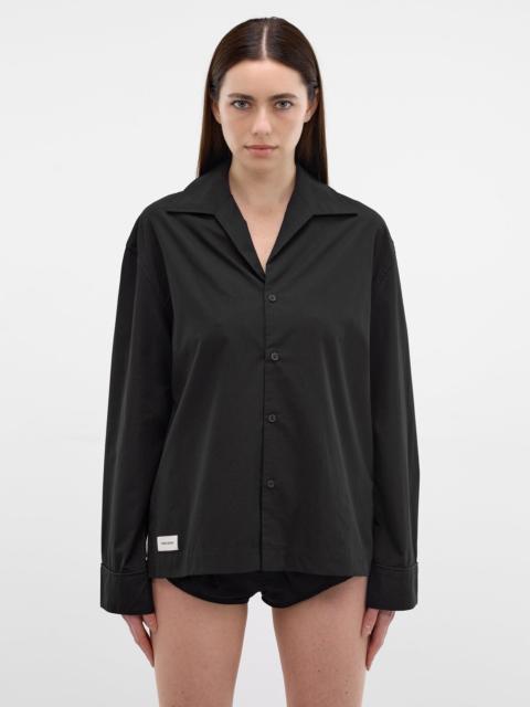 Black Cotton Relaxed Pajama Shirt