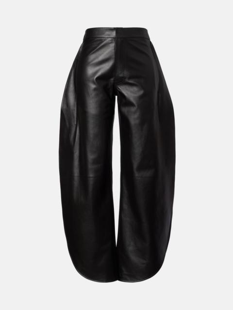 High-rise leather barrel-leg pants