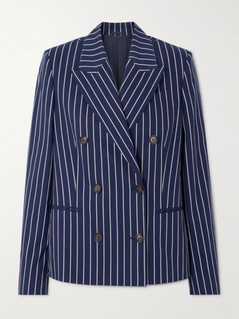 Double-breasted Striped Cotton And Silk-blend Blazer