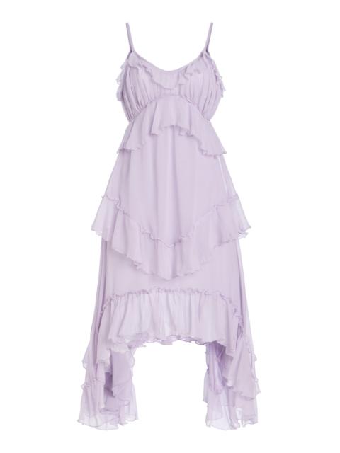 Ruffled Silk Chiffon Midi Dress purple