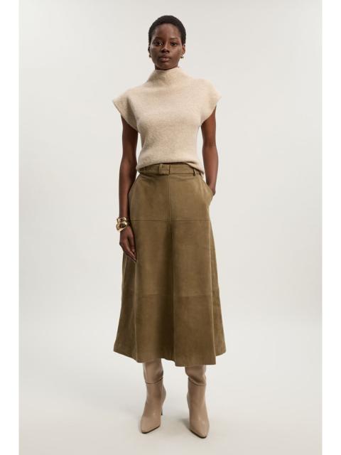 Suede Utility Belted Full Midi Skirt