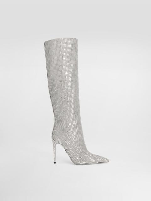 Satin boots with fusible rhinestones