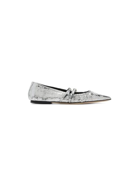 Silver Crackle Leather Ballerina Flats