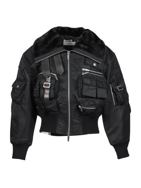 MULTIPOCKET CARGO JACKET WITH LEATHER TRIM / BLK