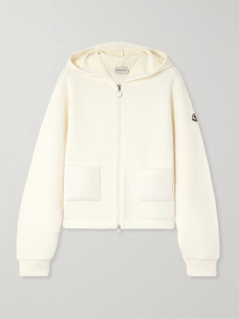 Ribbed knit-trimmed cotton-blend jersey hoodie Cream