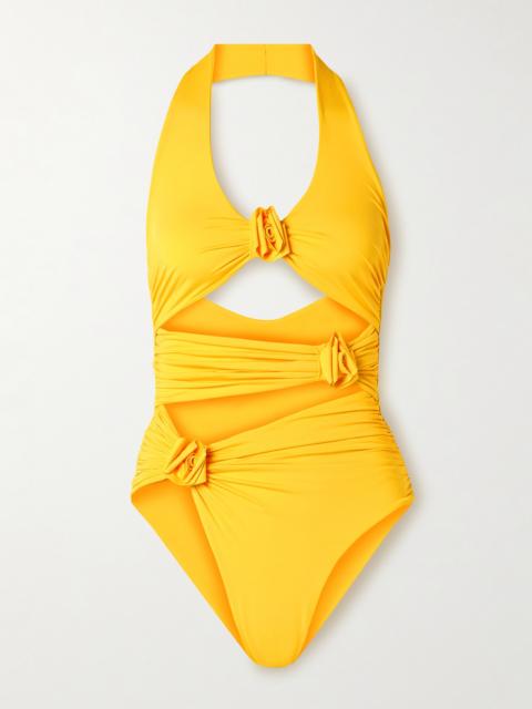 Cipria Cutout Appliquéd Ruched Swimsuit