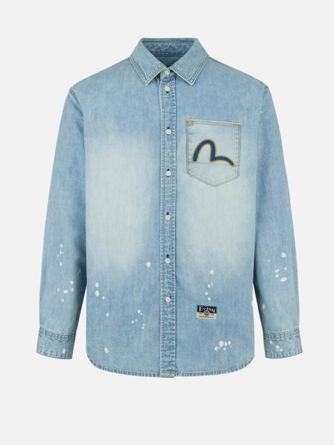 Inserted Seagull Embroidery Relax Fit Denim Shirt